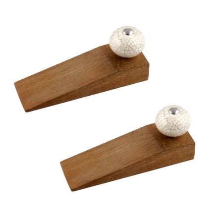 2 Pieces Cream Crackle Ceramic Wooden Door Stopper